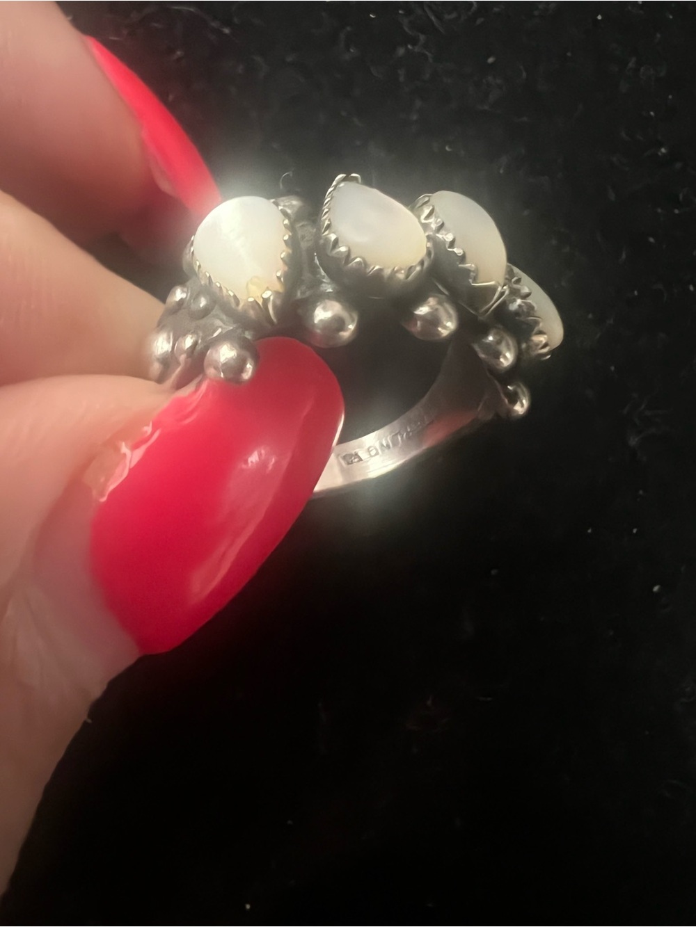 925 STERLING SILVER VINTAGE SIGNED MOP RING SIZE 6